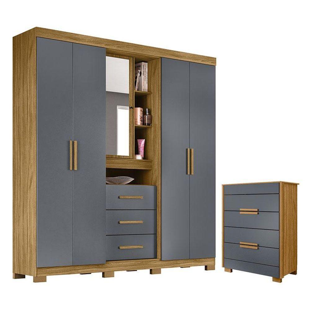 Guarda Roupa Solteiro Eldorado E Cômoda Dhara Freijó Cinza - Moval - 1