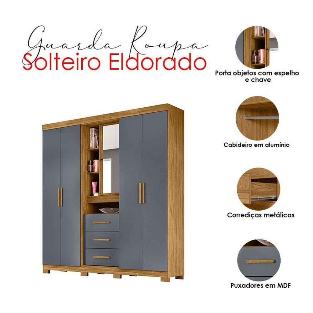 Guarda Roupa Solteiro Eldorado E Cômoda Dhara Freijó Cinza - Moval - 3