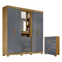 Guarda Roupa Solteiro Eldorado E Cômoda Dhara Freijó Cinza - Moval - 1