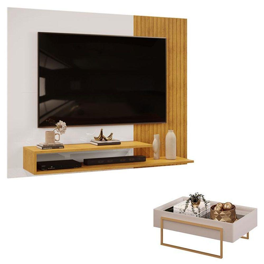 Painel Para Tv Suspenso Nando Cedro Bali E Mesa De Centro Petri Bali - Dj Móveis - 1