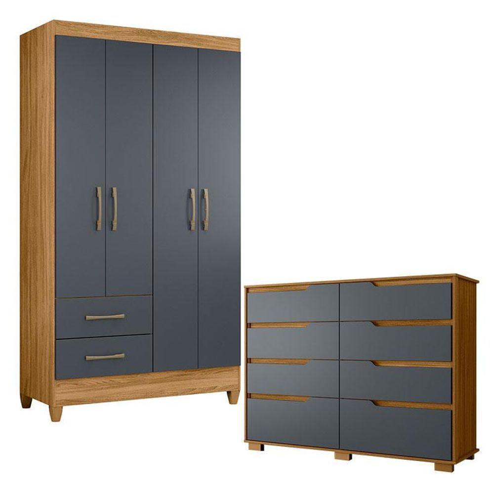 Guarda Roupa Solteiro Chile E Cômoda Georgia Freijó Cinza - Moval - 1