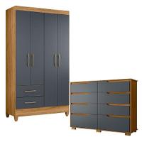 Guarda Roupa Solteiro Chile E Cômoda Georgia Freijó Cinza - Moval - 1