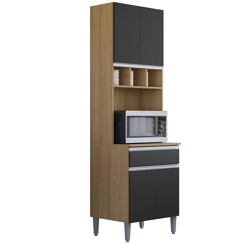 Paneleiro Duplo Cozinha 4 Portas Andréia Ajl Móveis Amêndoa Preto - 1