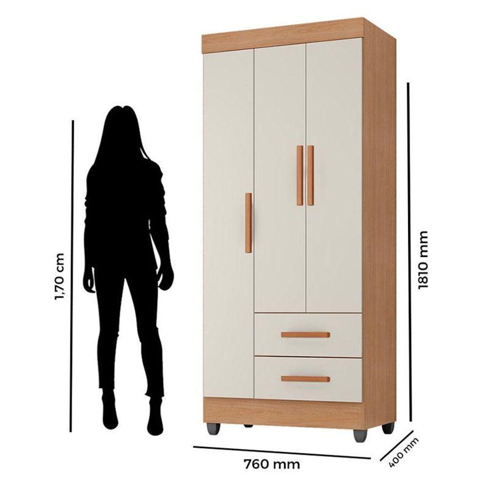 Guarda Roupa Solteiro Lite Ambiente 3 Portas Nature Off White - Móveis Leão - 4