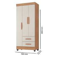 Guarda Roupa Solteiro Lite Ambiente 3 Portas Nature Off White - Móveis Leão - 3