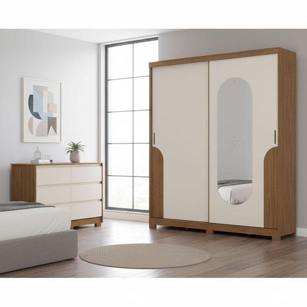 Guarda Roupa Solteiro Talles E Cômoda Ravenna Ambiente Nature Off White - Henn - 1