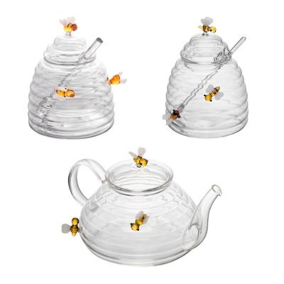 Kit Açucareiro Meleira e Chaleira Lovely Bee Vidro 0,5L para Mesa Transparente Lyor