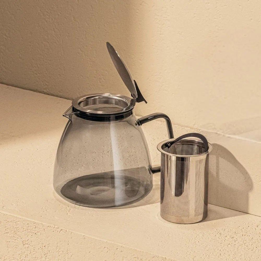 Bule Para Chá 1l Em Vidro E Aço Inox Com Infusor Fumê Oxford - 3