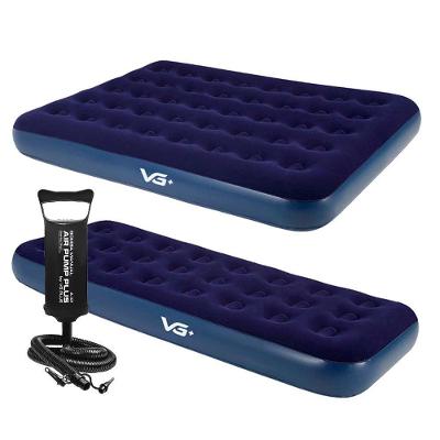 Kit 1 Colchão Inflável Casal E Solteiro Flocked Comfort Com Bomba Manual Vg Plus