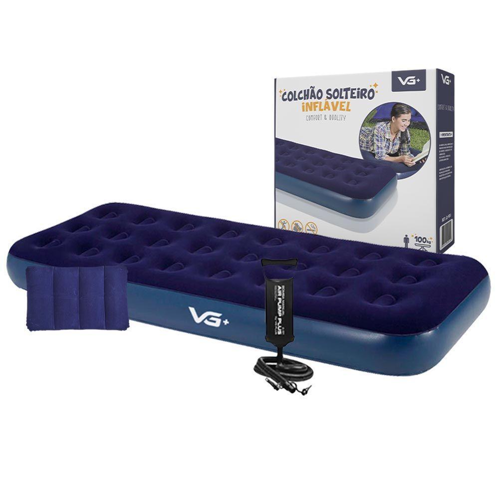Colchão Solteiro Inflável + Bomba De Ar + Travesseiro Vg Plus - 1