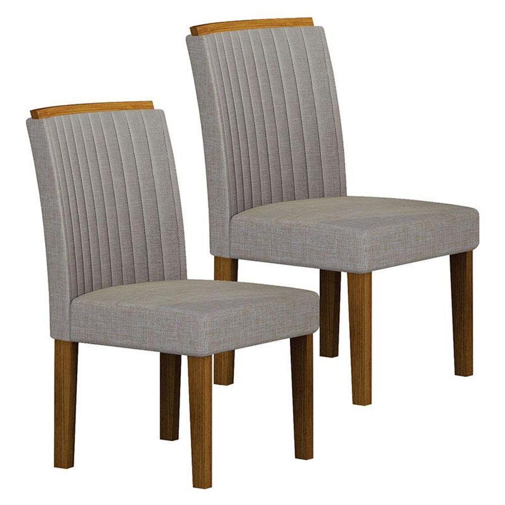 Cadeira Para Mesa De Jantar Jade Mdf Kit 2 Peças Freijó Linho Cinza - Leifer Móveis - 1
