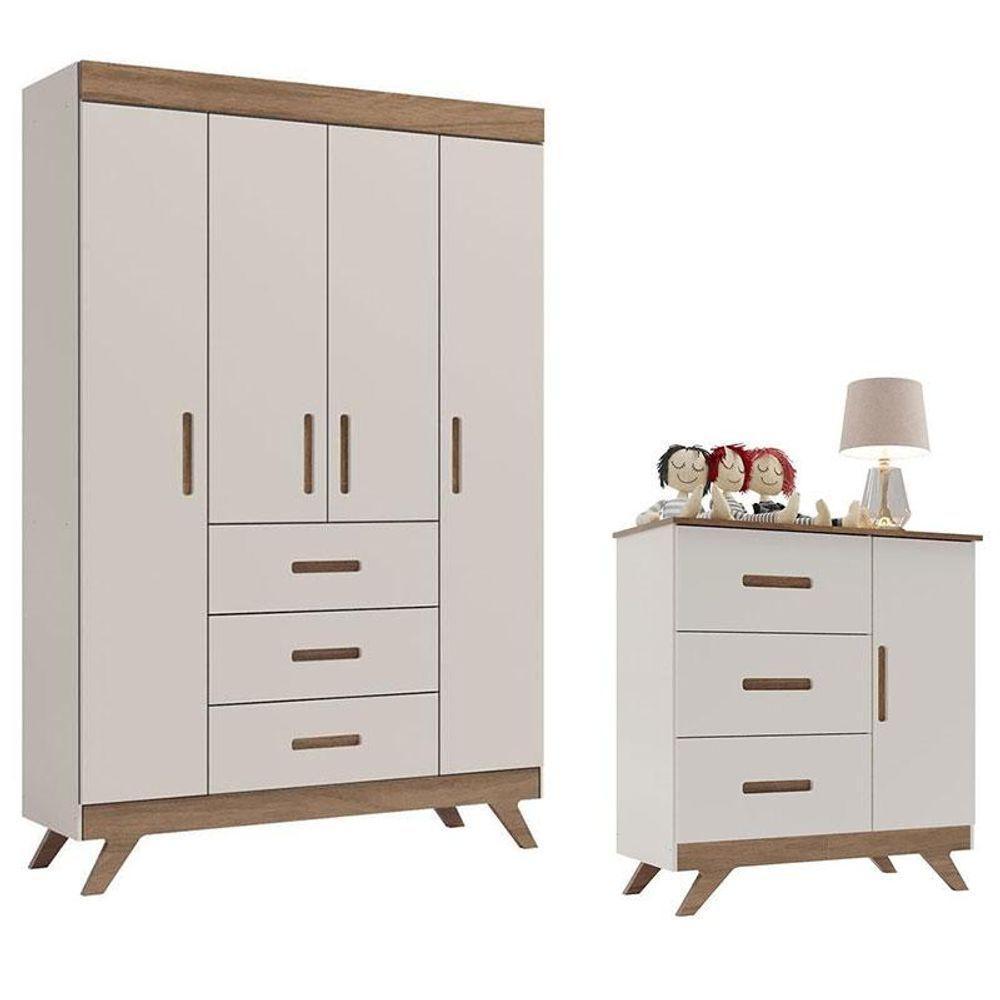 Guarda Roupa E Cômoda Infantil Retrô Maya Off White Carvalho - Carolina - 1