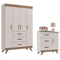 Guarda Roupa E Cômoda Infantil Retrô Maya Off White Carvalho - Carolina - 1