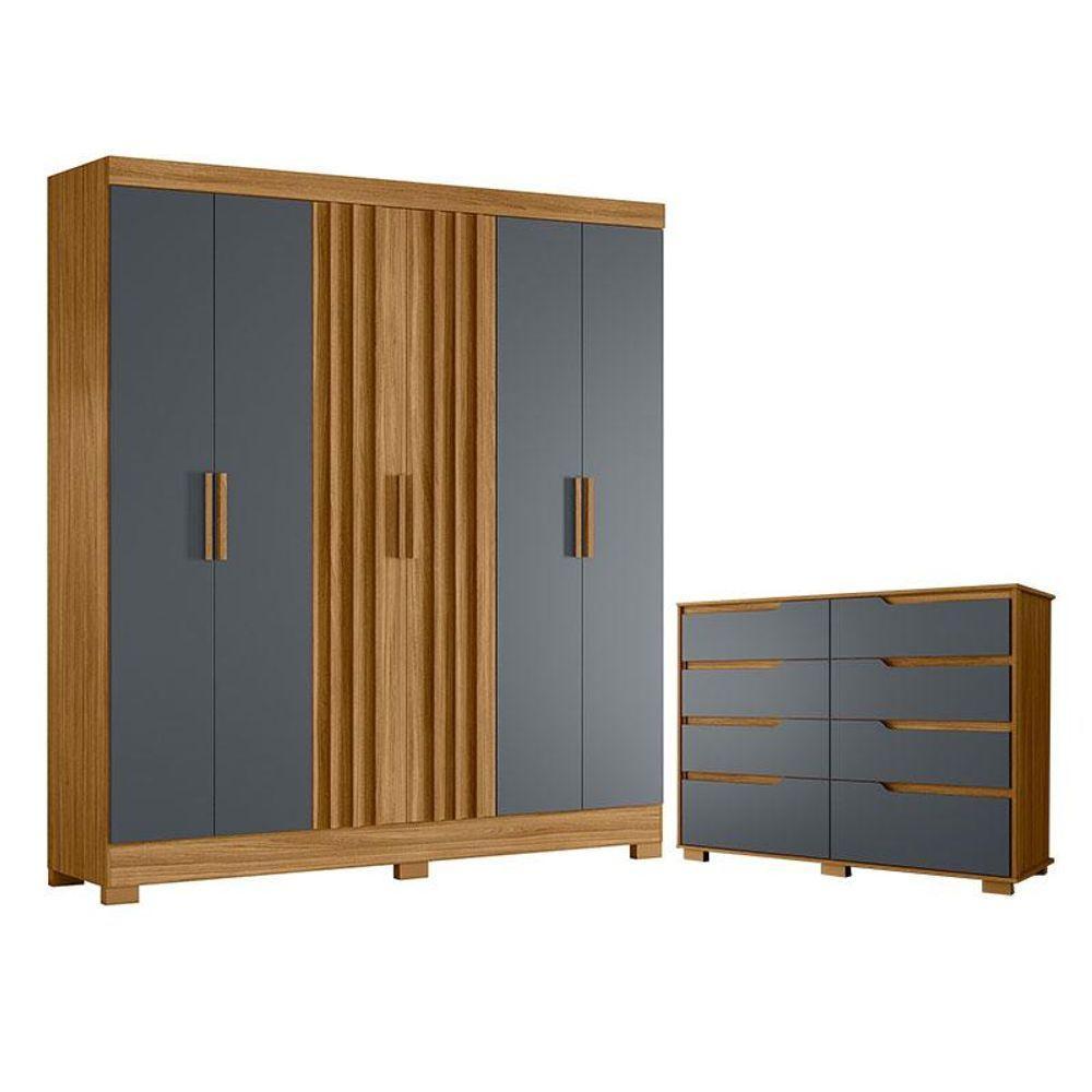 Guarda Roupa Casal Valença E Cômoda Georgia Freijó Cinza - Moval - 1