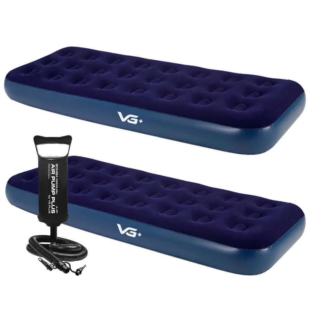 Kit 2 Colchões Infláveis Solteiro Flocked Comfort Com Bomba Manual Vg Plus - 1