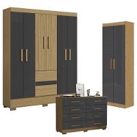 Guarda Roupa Casal Coimbra 2005138 Com Armário Multiuso 2000191 E Cômoda 2014148 Atacama Grafite - Aramóveis - 1