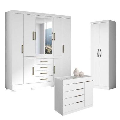 Guarda Roupa Casal Nápole 2045149 E Armário Multiuso New 2000192 E Cômoda Sevilha Branco - Aramóveis