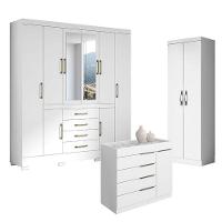 Guarda Roupa Casal Nápole 2045149 E Armário Multiuso New 2000192 E Cômoda Sevilha Branco - Aramóveis - 1