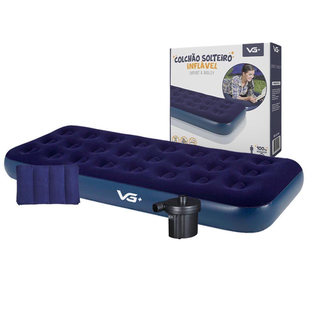 Colchão Solteiro Infável + Travesseiro + Bomba Elétrica 110v Vg Plus - 1