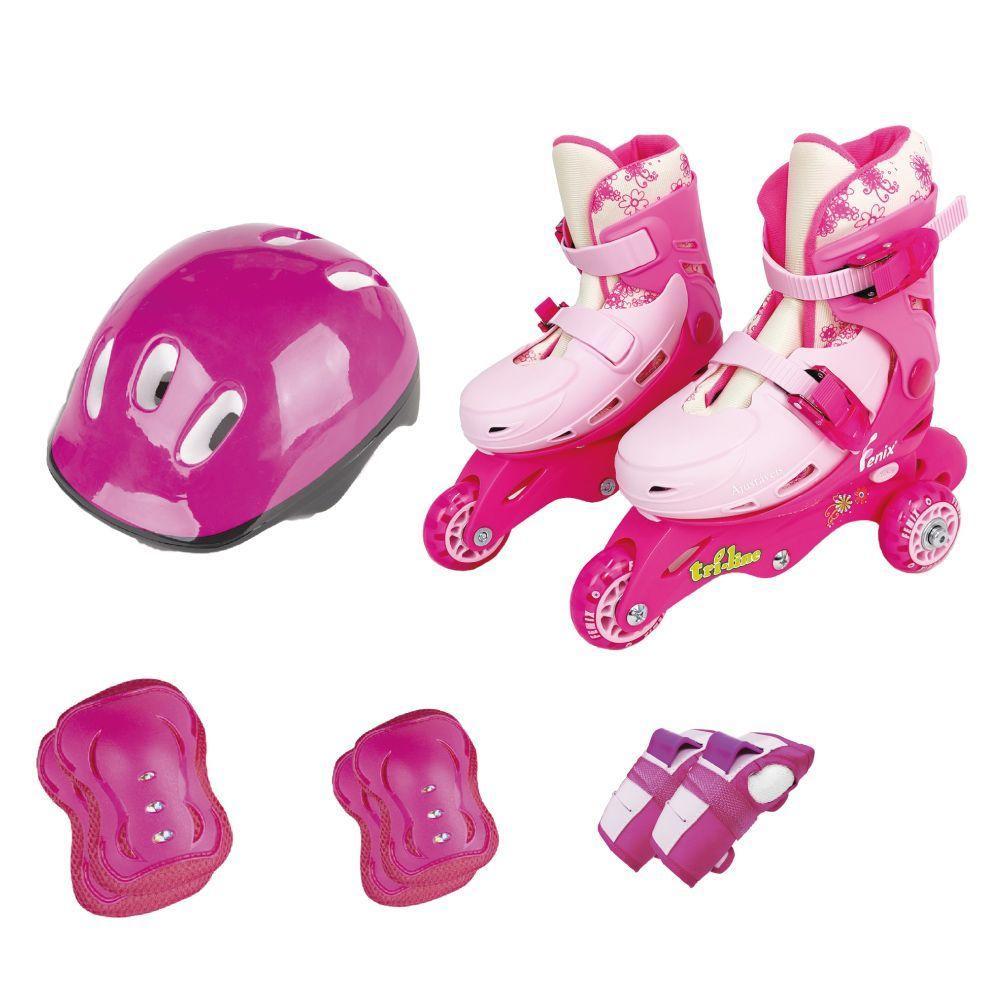 Patins Triline Com Kit Proteção Rosa Tamanho 26 Ao 29 Ajustável Fenix - 1