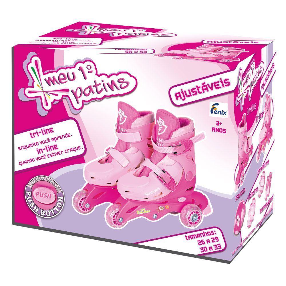 Patins Triline Com Kit Proteção Rosa Tamanho 26 Ao 29 Ajustável Fenix - 4