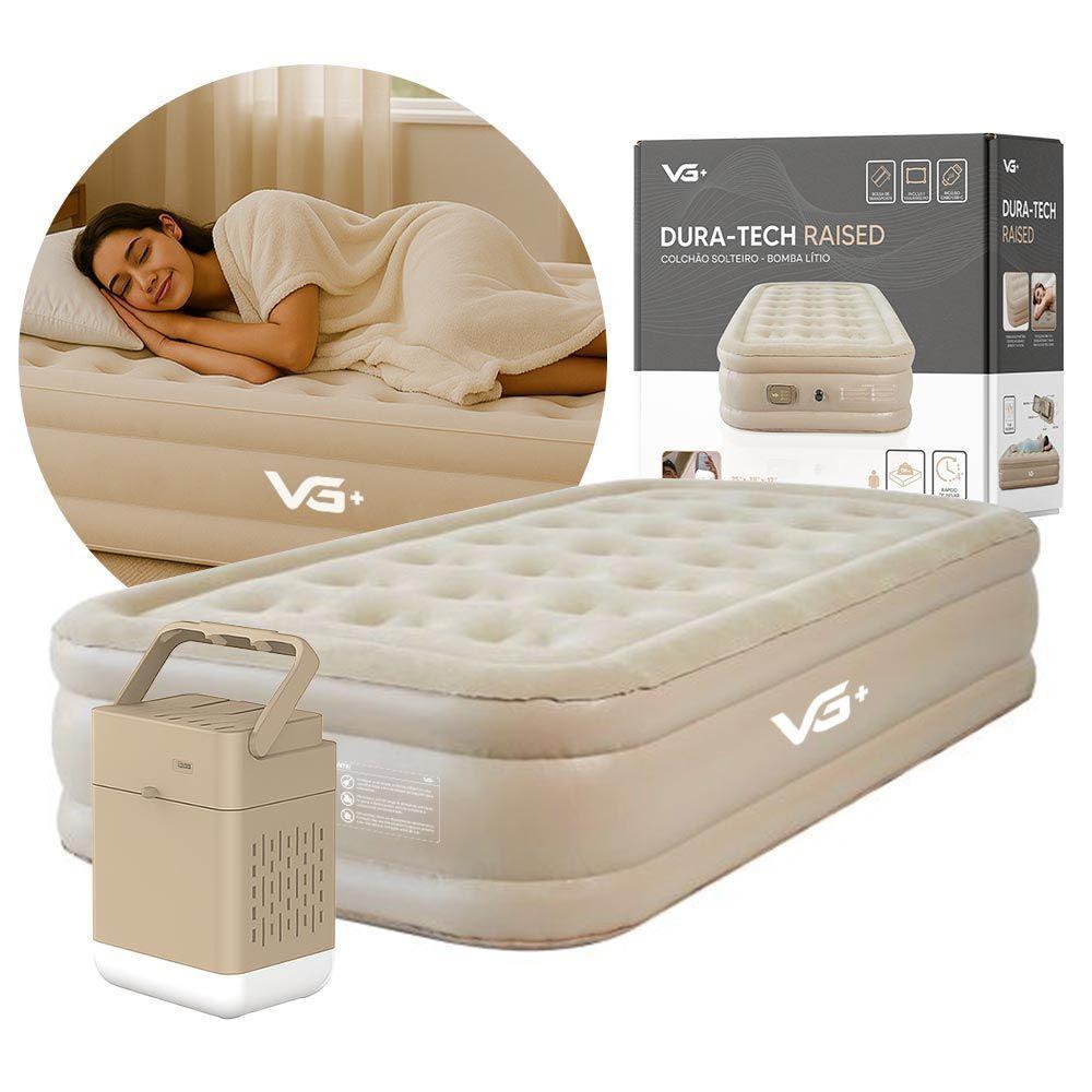 Colchão Inflável Solteiro Raised Com Inflador Lítio Usb Vg Plus Bege - 1