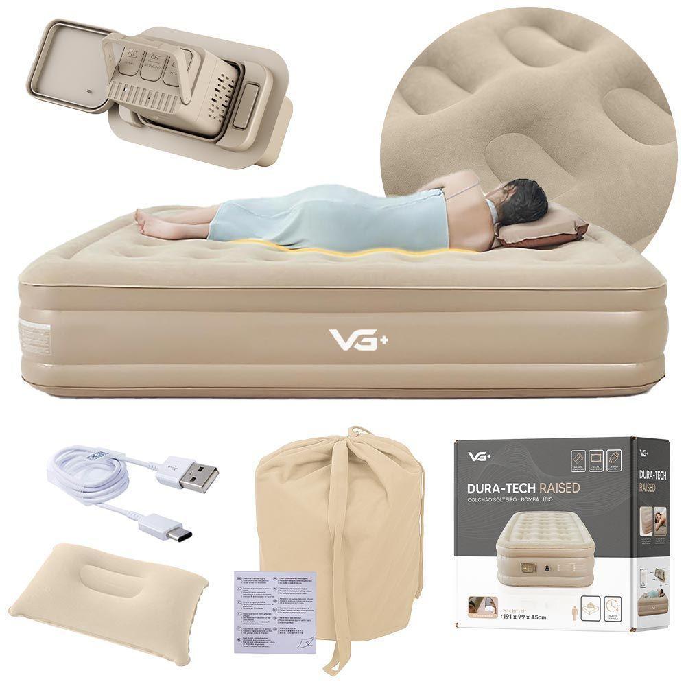 Colchão Inflável Solteiro Raised Com Inflador Lítio Usb Vg Plus Bege - 5