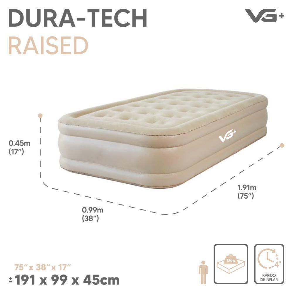Colchão Inflável Solteiro Raised Com Inflador Lítio Usb Vg Plus Bege - 6