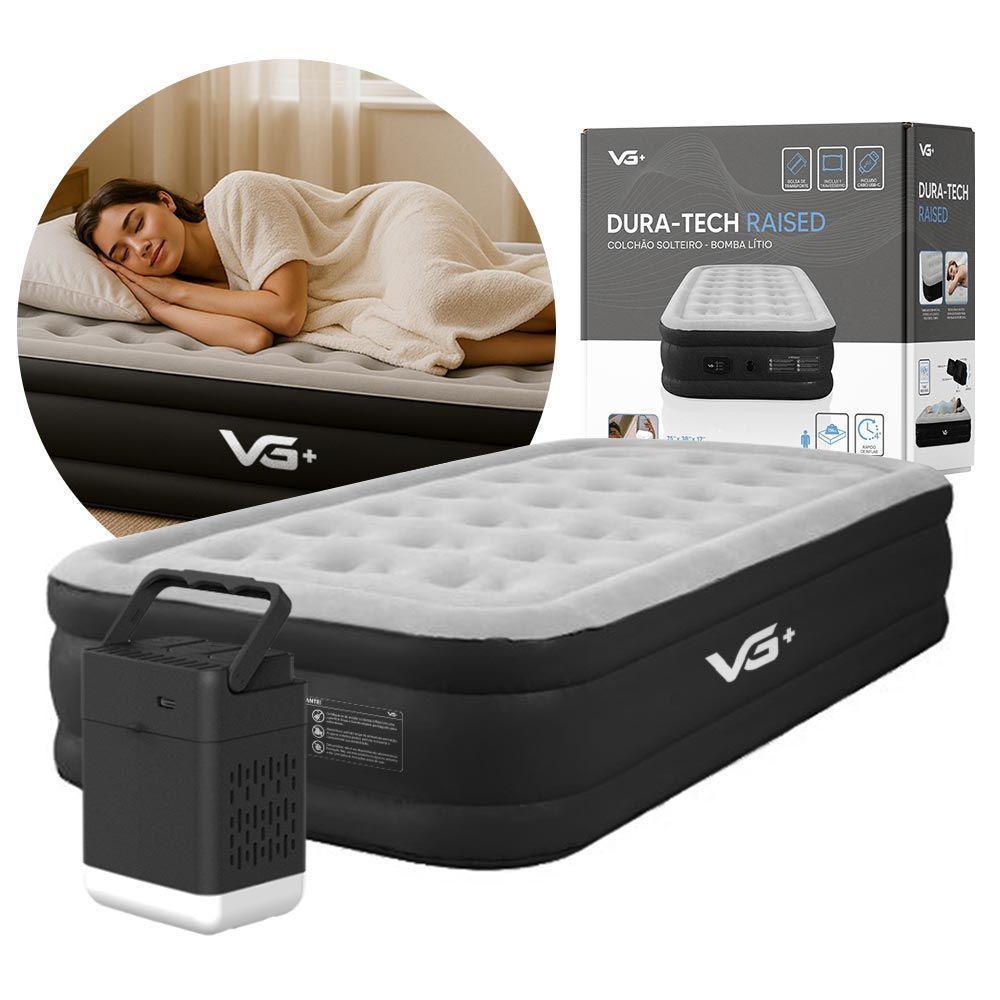 Colchão Inflável Solteiro Dura Tech Elevado Com Bomba Lítio Usb Vg Plus Preto - 1