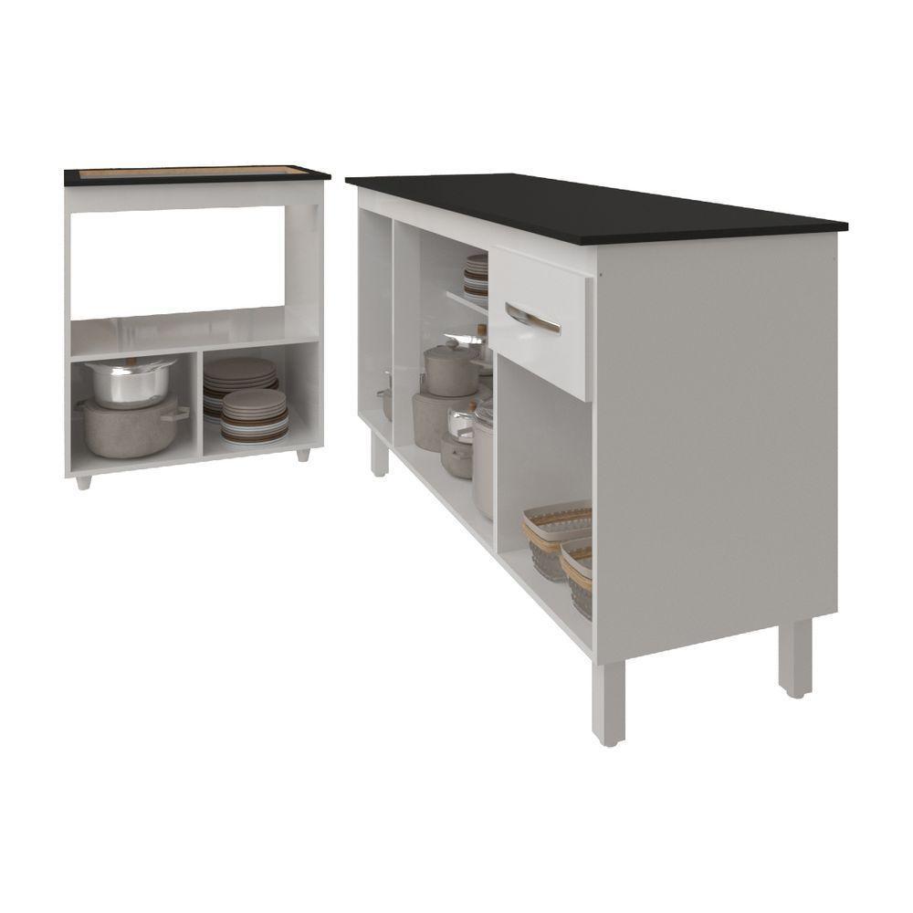 Armário Gabinete Camila 138 Cm Com Tampo Tampão E Balcão Evelyn Para Cooktop 5 Bocas Branco E Preto - 5