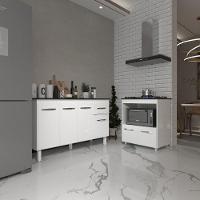 Armário Gabinete Camila 138 Cm Com Tampo Tampão E Balcão Evelyn Para Cooktop 5 Bocas Branco E Preto - 2