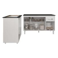 Armário Gabinete Camila 138 Cm Com Tampo Tampão E Balcão Evelyn Para Cooktop 5 Bocas Branco E Preto