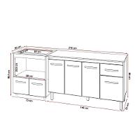 Armário Gabinete Camila 138 Cm Com Tampo Tampão E Balcão Evelyn Para Cooktop 5 Bocas Branco E Preto - 6