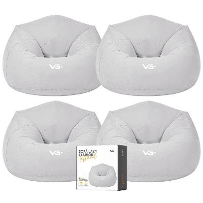 Kit 4 Poltrona Inflável Puff Lazy Fashion Aveludado Assento Pufe Vg Plus Cinza