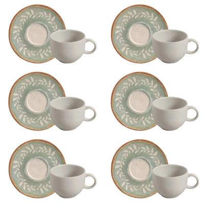 Conjunto de Xícara de Chá com Pires 6 Peças Coup New Mediterrâneo Cerâmica Stoneware Bege Verde