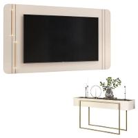 Painel Para Tv Suspenso Ariana E Aparador Para Sala Suri Off White - Dj Móveis - 1
