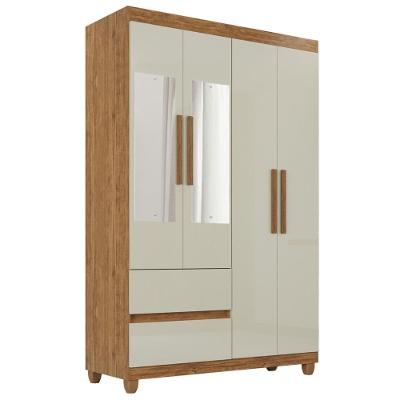 Guarda-roupa De Solteiro Madri 4 Portas 2 Gavetas Com Espelho