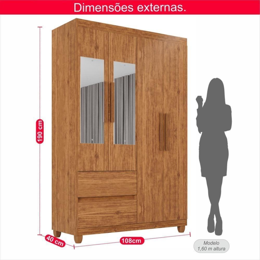 Guarda-roupa De Solteiro Madri 4 Portas 2 Gavetas Com Espelho - 3