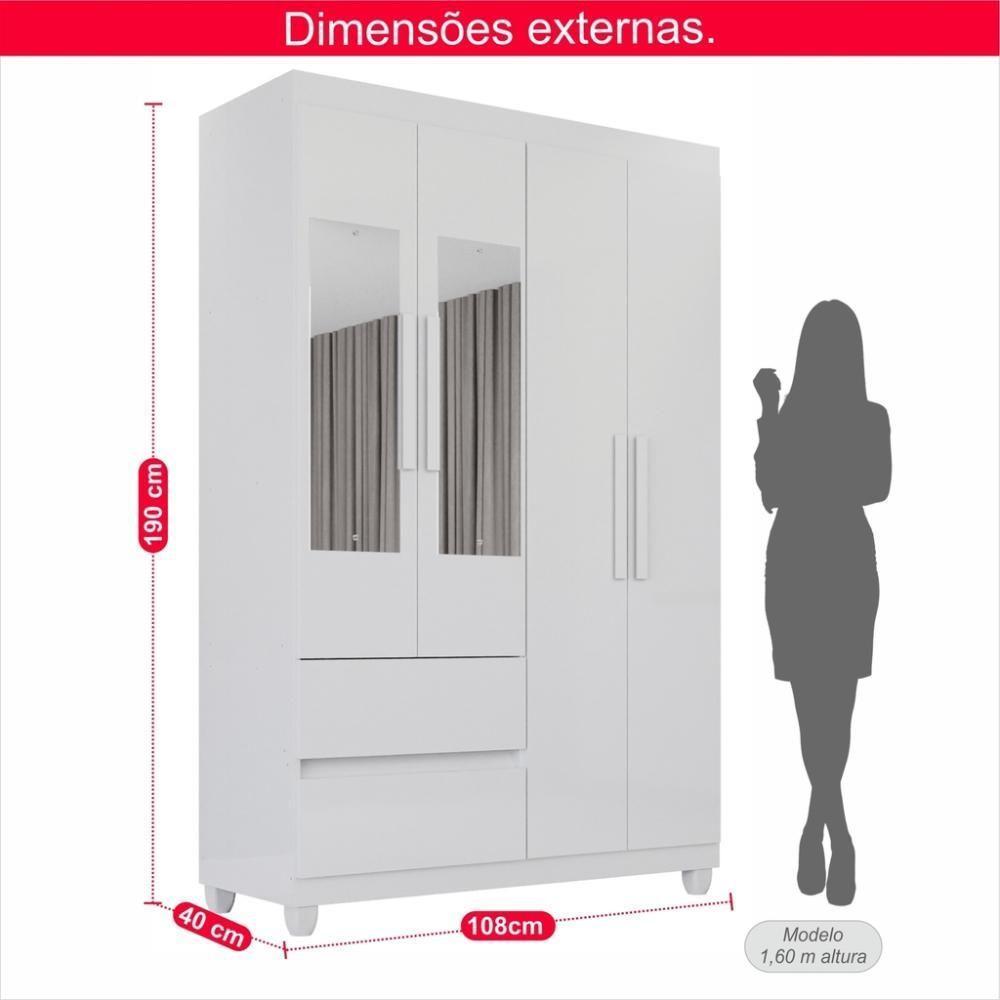 Guarda-roupa De Solteiro Madri 4 Portas 2 Gavetas Com Espelho - 3