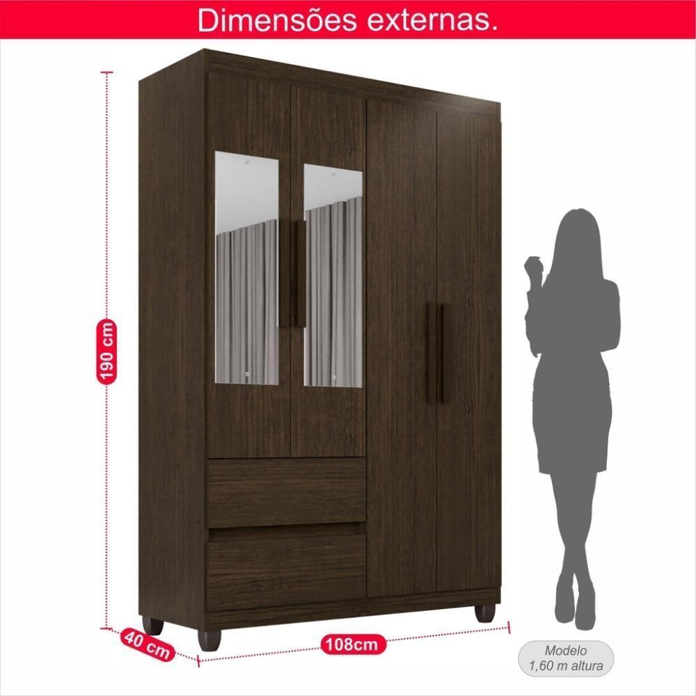 Guarda-roupa De Solteiro Madri 4 Portas 2 Gavetas Com Espelho - 3