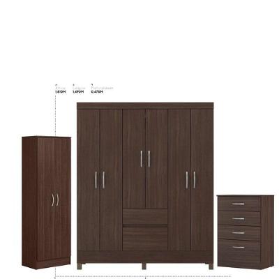 Guarda Roupa Casal Flash 2 Com Multiuso Golden Com Cômoda Astral Café - Demóbile