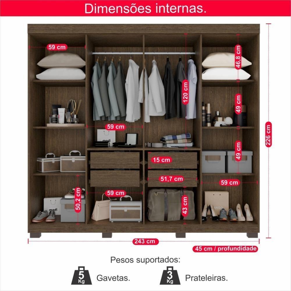 Guarda-roupa De Casal 100% Mdf 8 Portas 4 Gavetas Itália Com Espelho - 2