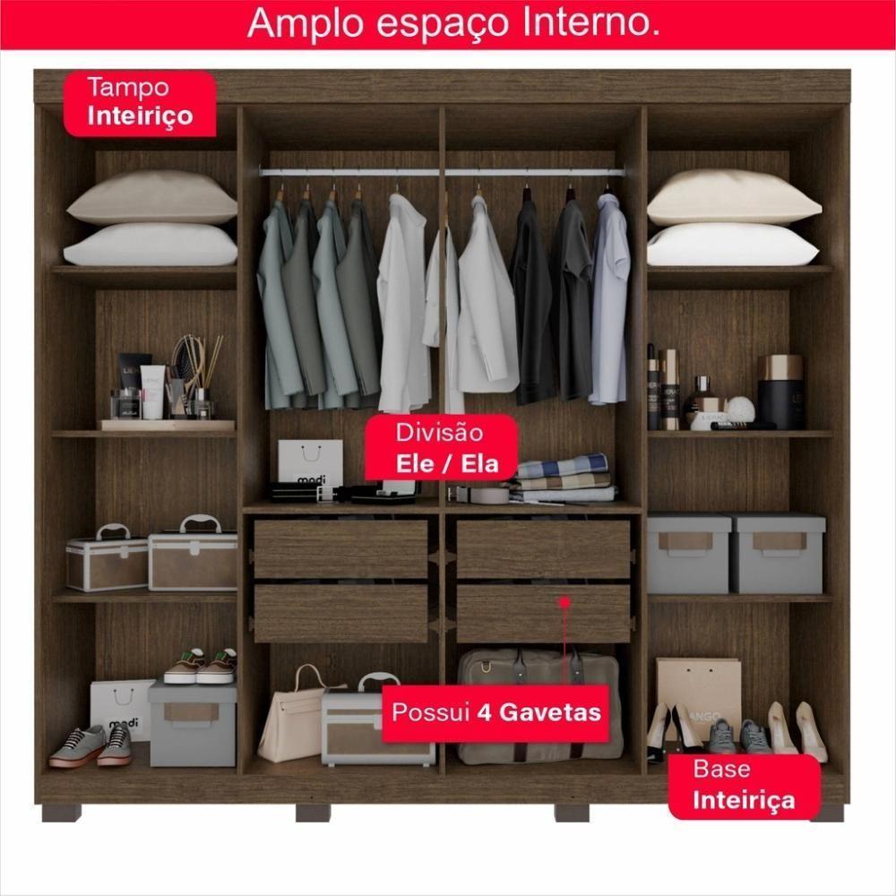 Guarda-roupa De Casal 100% Mdf 8 Portas 4 Gavetas Itália Com Espelho - 9