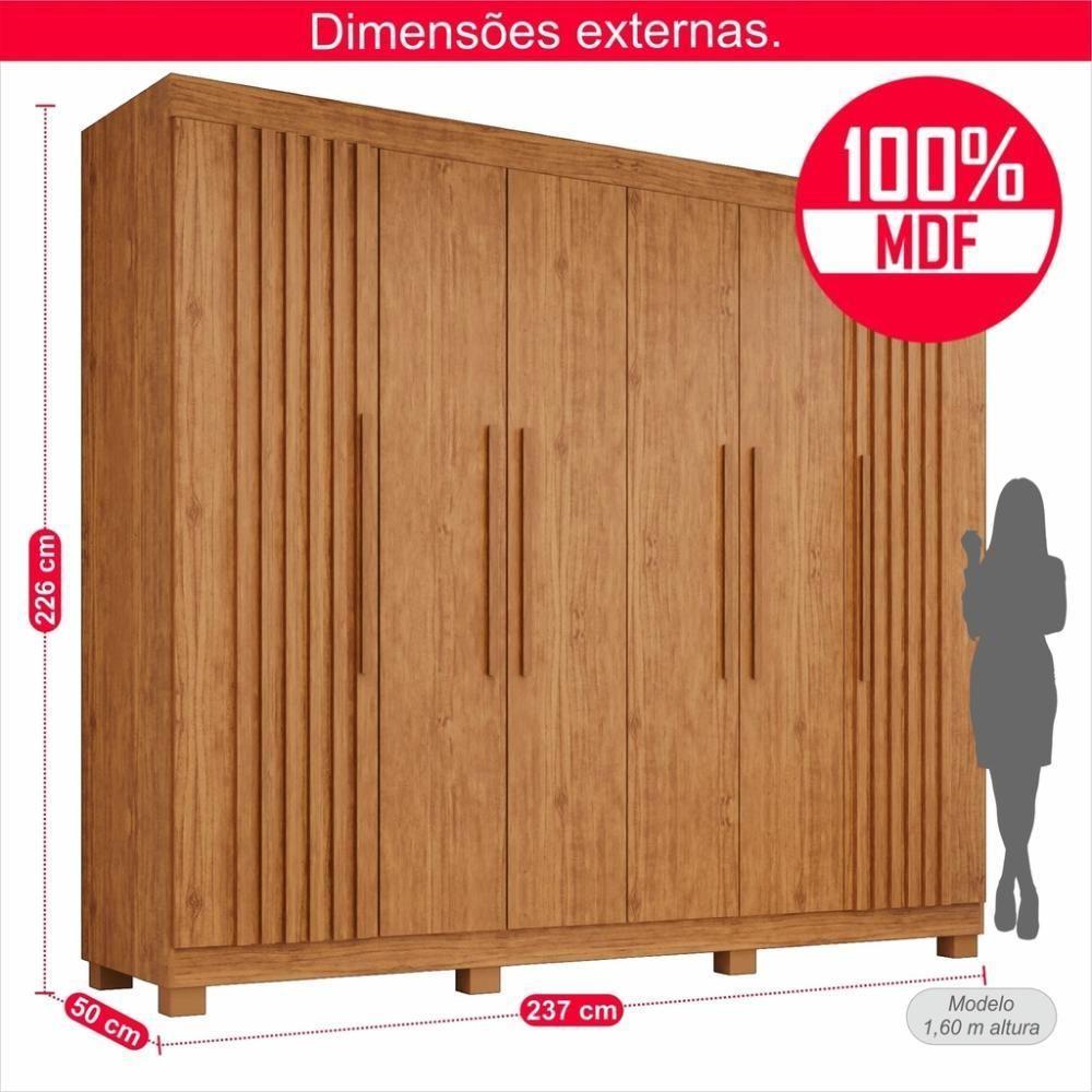Guarda-roupa De Casal 100% Mdf 6 Portas 4 Gavetas Inglaterra Ripado - 3