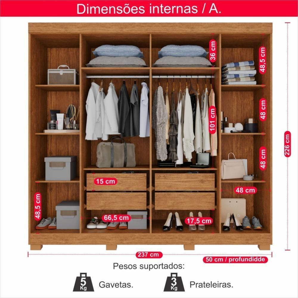 Guarda-roupa De Casal 100% Mdf 6 Portas 4 Gavetas Inglaterra Ripado - 9