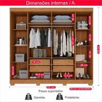 Guarda-roupa De Casal 100% Mdf 6 Portas 4 Gavetas Inglaterra Ripado - 9