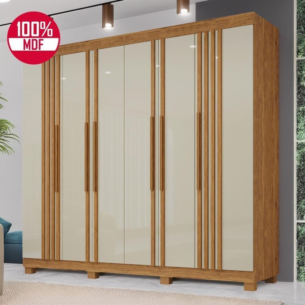 Guarda-roupa De Casal 100% Mdf 6 Portas 4 Gavetas Inglaterra Ripado - 2