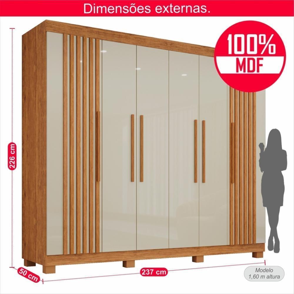 Guarda-roupa De Casal 100% Mdf 6 Portas 4 Gavetas Inglaterra Ripado - 3