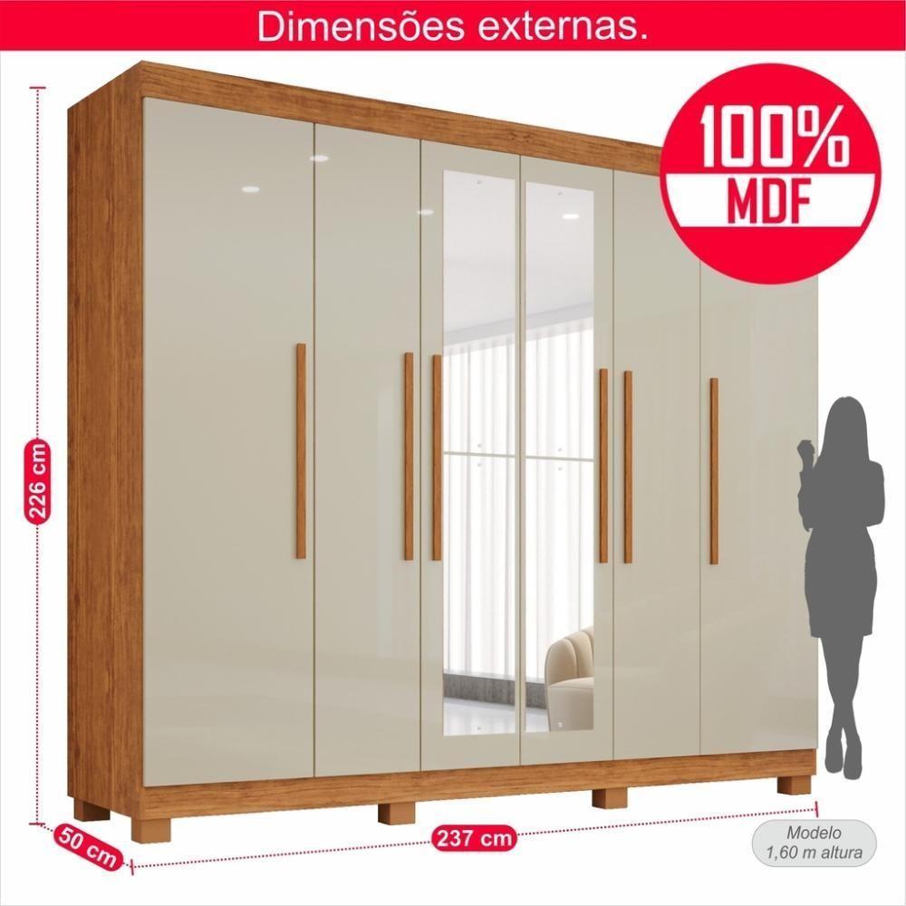 Guarda-roupa De Casal 100% Mdf 6 Portas 4 Gavetas Inglaterra Com Espelho - 3