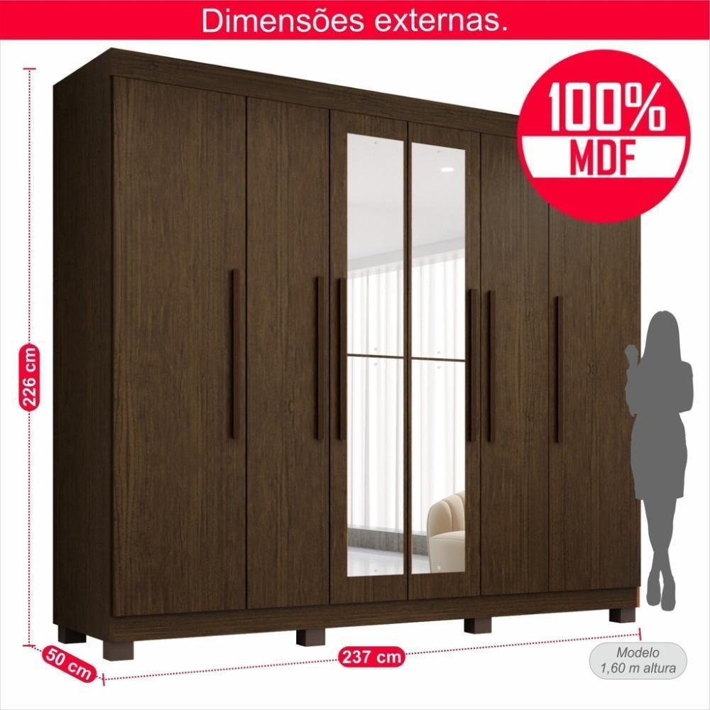 Guarda-roupa De Casal 100% Mdf 6 Portas 4 Gavetas Inglaterra Com Espelho - 3
